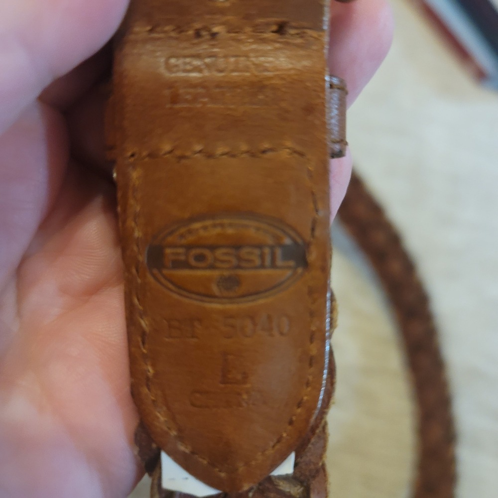 VTG Fossil Genuine Leather Braided Belt Brass Buckle Size L Women - Picture 2 of 3